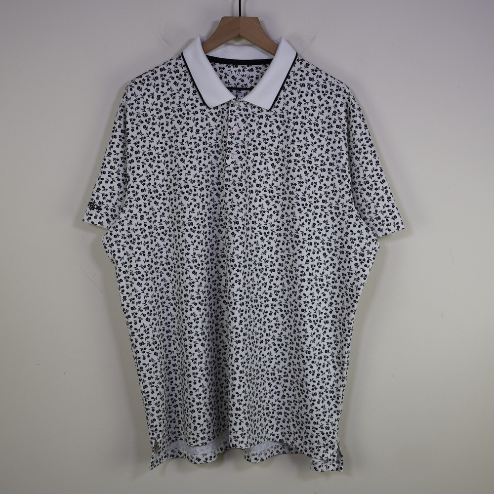 Bonobos Golf‎ Justin Rose Floral Print Polo XXL Slim Fit White Black GKT05262S
